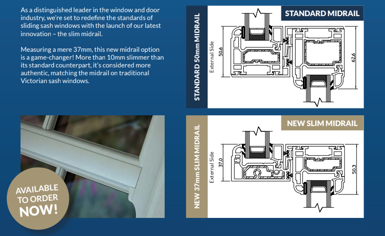 37mm Slim Midrail for Authentic Sash Windows